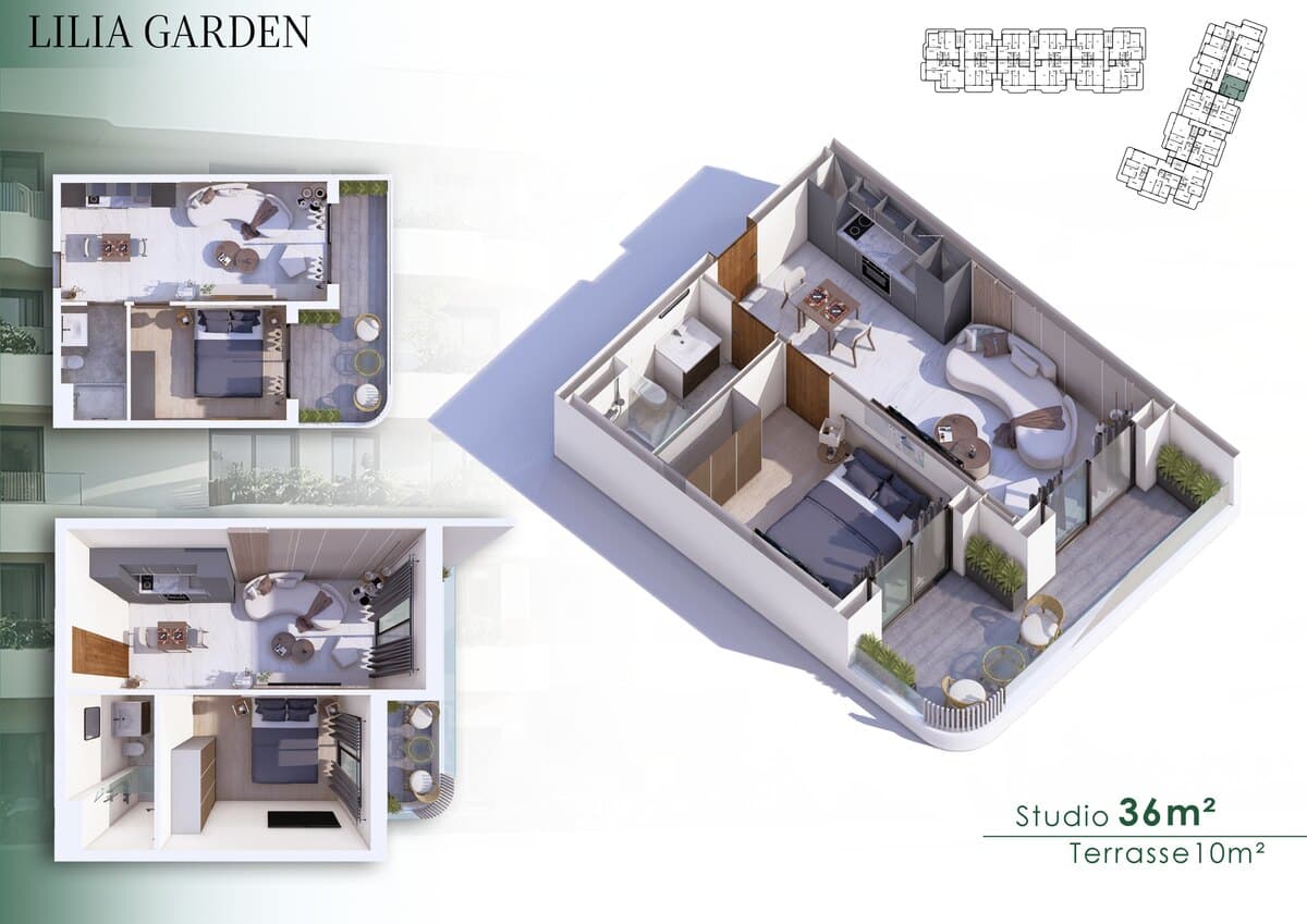 Studio · 36 m² · Terrasse 10 m²
