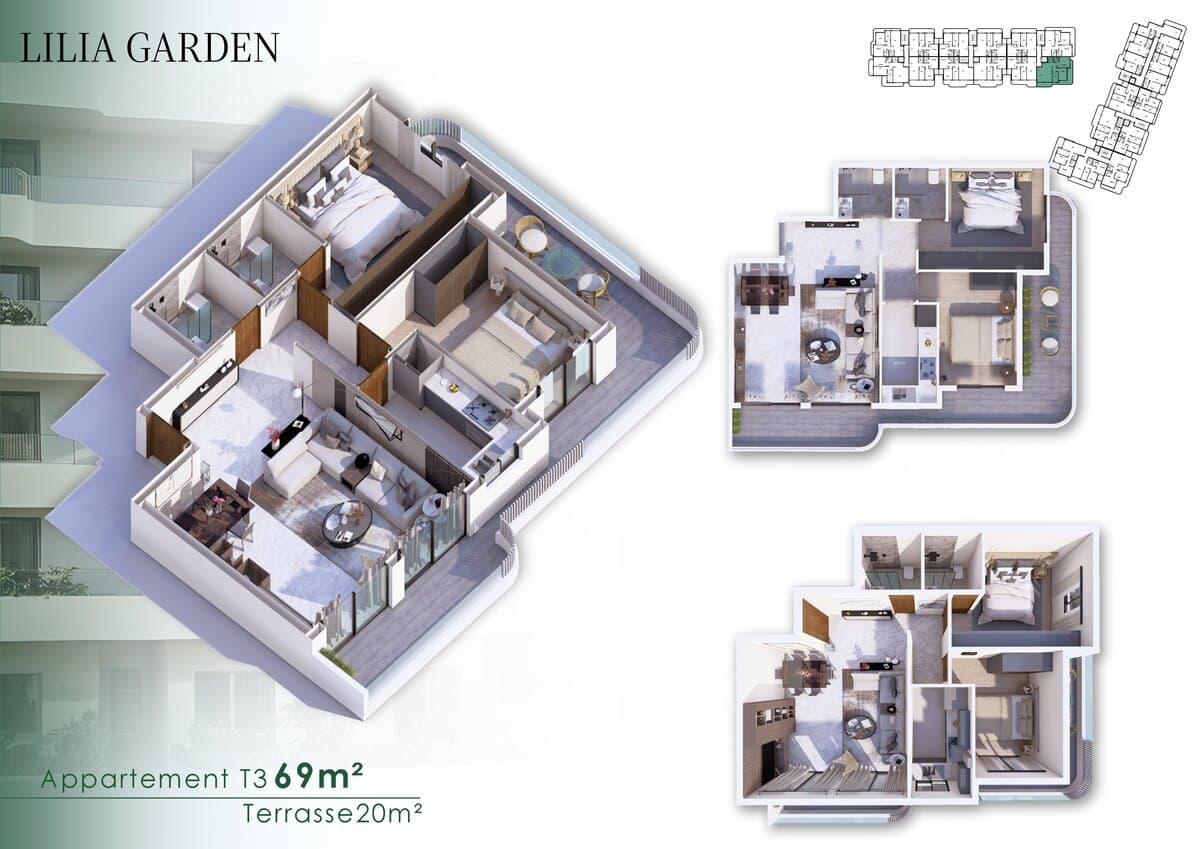 Appartement T3 · 69 m² · Terrasse 20 m²