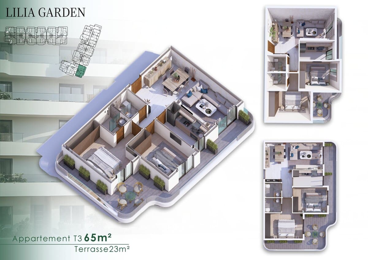 Appartement T3 · 65 m² · Terrasse 23 m²