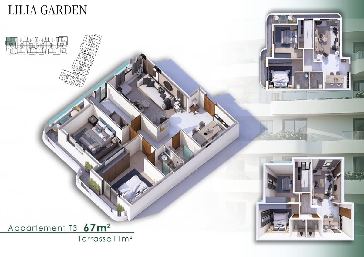 Appartement T3 · 67 m² · Terrasse 11 m²